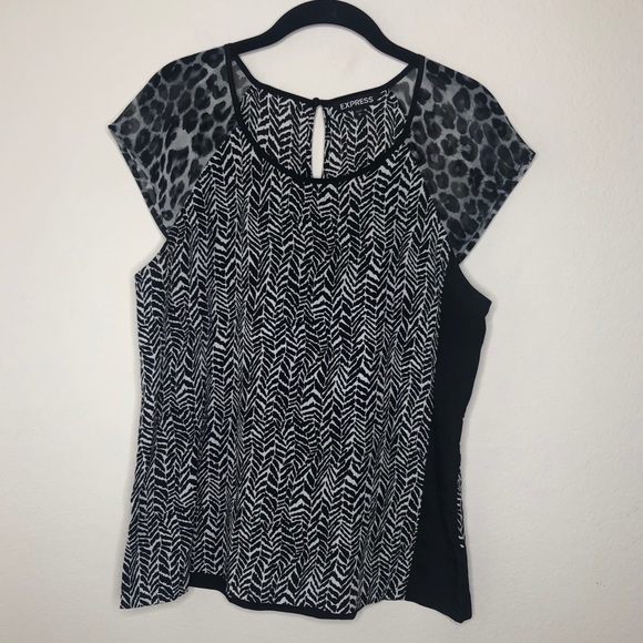 Express Animal Print Blocked Print Blouse - Picture 1 of 4